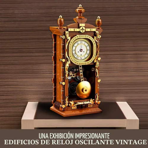 Vista 6 de Vziimo Juego de bloques de construcción de reloj retro, kit de modelo de reloj de péndulo vintage con reloj funcional real, juguetes de regalo