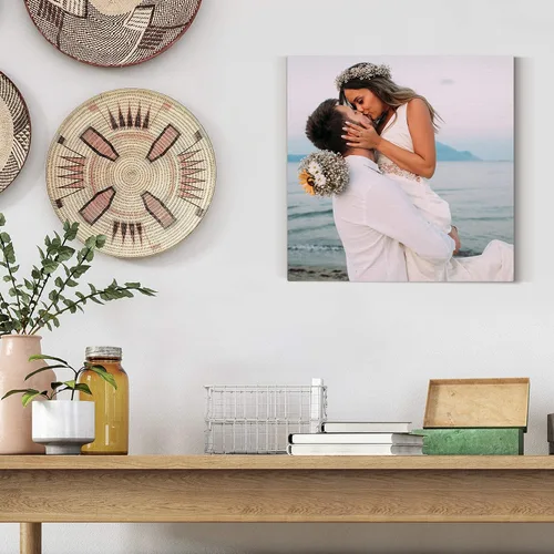 Vista 4 de Lienzo personalizado de compromiso, boda, novia, novio o aniversario de foto a lienzo - Lienzo fotográfico personalizado (10 x 10) cuadrado