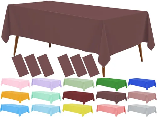 Vista 4 de Mantel de plástico rosa claro (paquete de 2), funda de mesa de comedor de 54 x 108 pulgadas para mesa rectangular, manteles desechables
