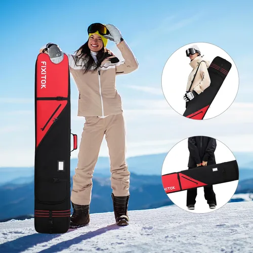 Vista 7 de FIXITOK Bolsa de snowboard y esquí para viajes aéreos, bolsa de snowboard acolchada completa impermeable que se ajusta a tabla, botas, ropa, casco