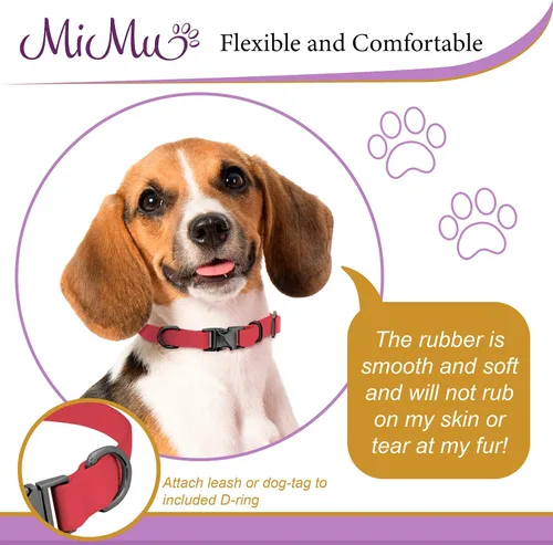 Vista 5 de MiMu Collar pequeño de silicona para perro, collar de perro elegante rosa de 17 pulgadas con hebilla de cierre y bucle de correa con anillo en D