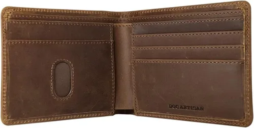 Vista 4 de Cartera de cuero para hombre Billetera plegable de cuero de grano completo 100% auténtico, Nuez, Classic