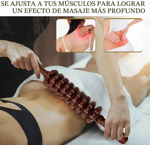 Vista 3 de Varilla de masaje de terapia de madera, rodillo de celulitis de madera para alivio de puntos gatillo miofasciales, masajeador de drenaje linfático