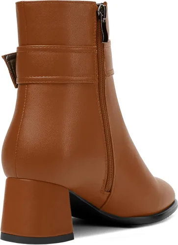 Vista 5 de MERRORI Botas altas de tacón bajo mate mate con cremallera y punta redonda para mujer, 2 pulgadas