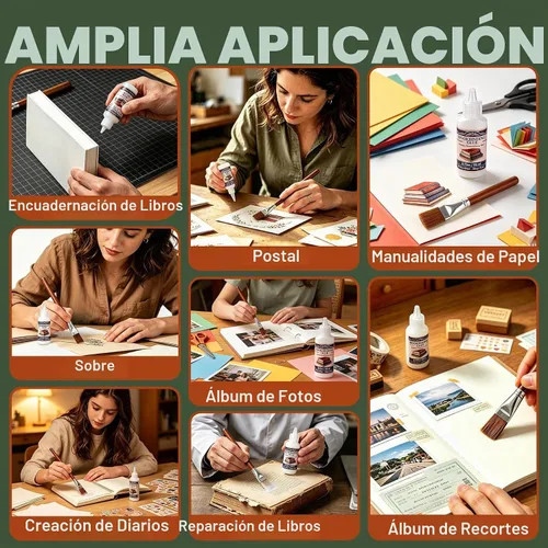 Vista 7 de Pegamento para encuadernación de libros de 0.74 onzas con cepillo, adhesivo neutro PH PVA, pegamento para libros, se seca transparente y permanece