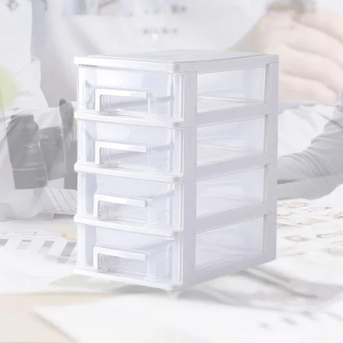 Vista 9 de STOBOK Cajón de almacenamiento de plástico, cajones de plástico de 4 capas, caja de almacenamiento de escritorio multifuncional, contenedores