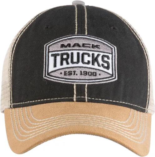 Vista 2 de Mack Trucks Est. 1900 Gorra de malla de camionero Snapback de dos tonos negro y caqui, NegroCaqui