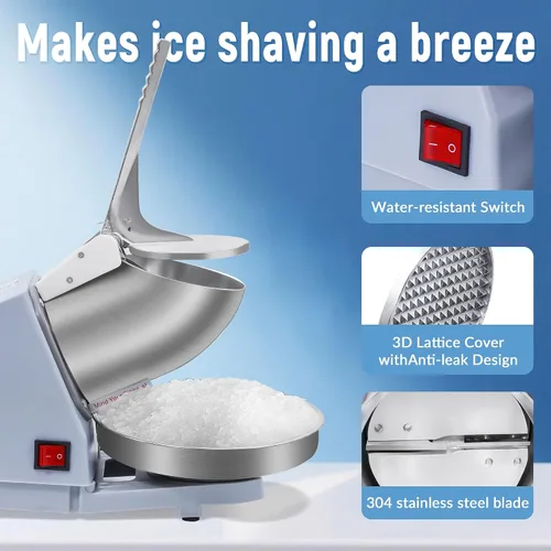 Vista 3 de Máquina de hielo afeitado, máquina de afeitar eléctrica de hielo con cuchillas de acero inoxidable, potente máquina de cono de nieve para cocina