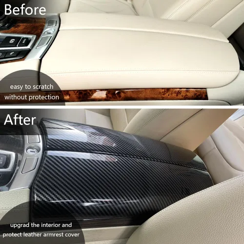 Vista 4 de Cubiertas de caja de consola central para BMW Serie 7 F01 F02 2009-2015 Color de fibra de carbono interior reposabrazos cubierta panel proteger