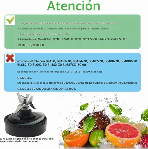 Vista 3 de Para Ninja Blender Blade Reemplazo BL660 6 Aletas Macho 3.35" Cuchilla, 16oz Vasos Blender Compatible con Nurti Ninja Blenders BL770 BL660 BL740