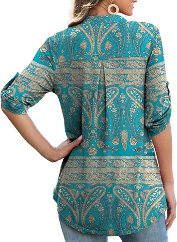 Vista 3 de Othyroce - Blusa estilo túnica con estampado floral para mujer, manga 34 enrollable, cuello en V
