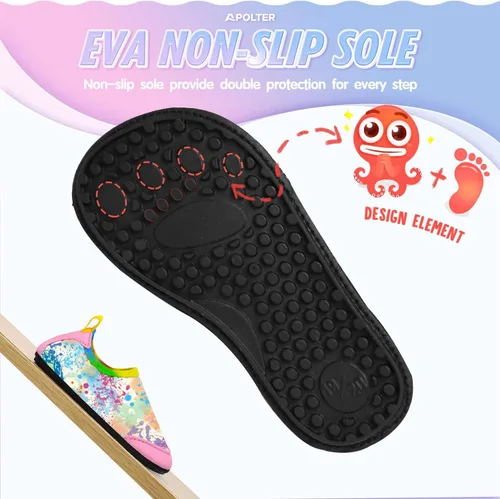 Vista 5 de Apolter - Zapatos de agua o natación estilo calcetín para niños, unisex, antideslizantes, para la playa o piscina, color aguamarina