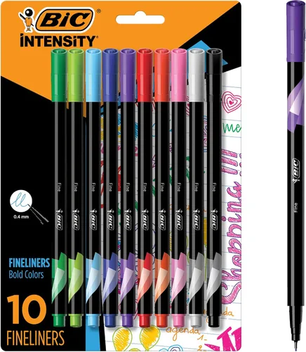 Vista 7 de BIC Rotuladores Intensity Fineliner de punta media (0.028 in), colores surtidos, aplicación suave, 10