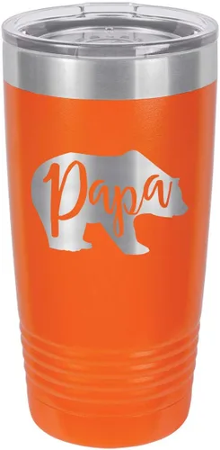 Vista 9 de PAPA BEAR BLACK Vaso de bebida de 20 onzas con pajita Taza de viaje grabada con láser Comparar con Yeti Rambler Idea de regalo para papá
