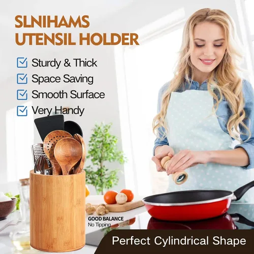 Vista 9 de Soporte de bambú para utensilios de cocina, soporte grande para encimera de cocina, cuchara de bambú y soporte para palillos para decoración