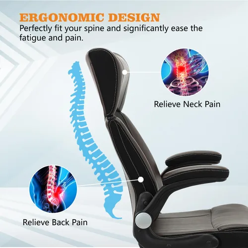 Vista 2 de ZLHECTO® Silla de oficina ejecutiva, silla de escritorio ergonómica de cuero, reposacabezas ajustable ampliado con brazos abatibles, silla giratoria