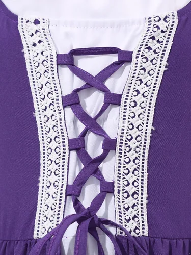 Vista 5 de MSemis Disfraz renacentista de princesa vintage con hombros descubiertos para niñas, conjunto gótico de Halloween