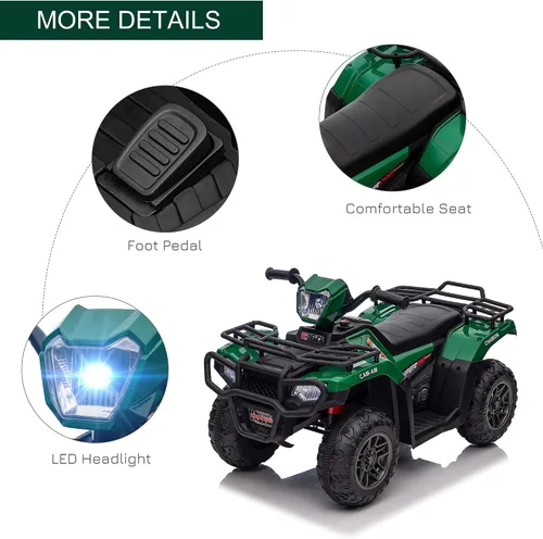 Vista 6 de Aosom Quad ATV eléctrico de 12 V para niños, vehículo de 4 ruedas, 4 km/h, con faro, música, MP3, neumáticos con tracción, batería, para niños de 3