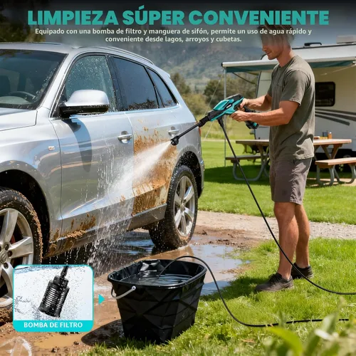 Vista 6 de Lavadora a presión inalámbrica alimentada por batería, lavadora a presión portátil de mano de 800 PSI con motor sin escobillas, 1 batería y cargador