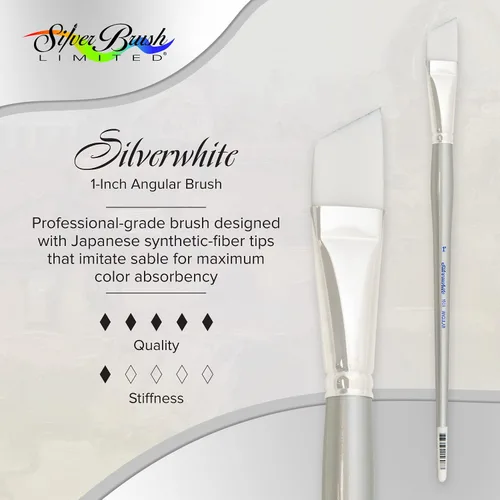 Vista 2 de Silver Brush 1506-1 Silverwhite - Cepillo Taklon blanco de mango largo, angular, 1 pulgada