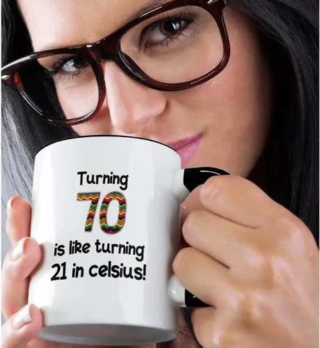 Vista 2 de 3dRose 70 is Like Turning 21 in Celsius-Humorous - Taza de dos tonos, 11 onzas, color negro