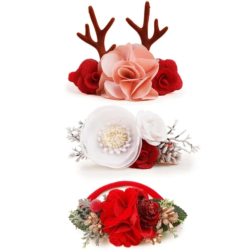 Vista 24 de Diadema floral de nailon para bebé, corona de flores, banda elástica para el cabello, 3 piezas, accesorios para el cabello, regalo para niñas, 2#