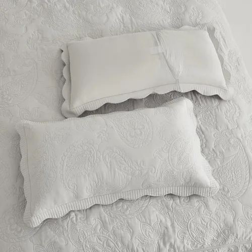 Vista 8 de Colcha Queen de Algodón de Tamaño Grande, Diseño de Patrón Paisley Reversible, Cobertor de Cama Ligero, Juego de 5 Piezas - Queen, Gris Generous