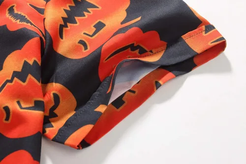 Vista 6 de SSLR - Camisa abotonada, manga corta y diseño de Halloween para hombre