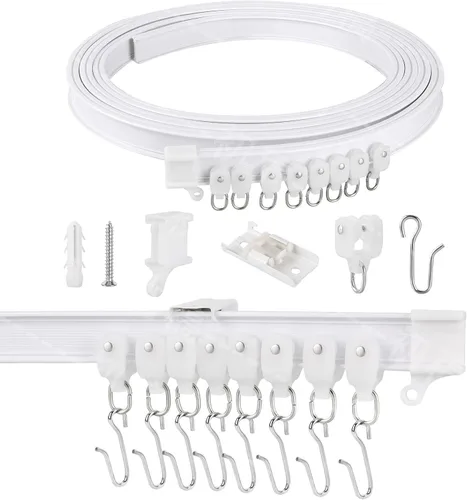 Vista 8 de Pista de cortina de techo flexible flexible, 6.6 ft PVC White Curtain Rail Set, For Curtain, Window, Shower, RV, Camper, Room Divider, Hospital