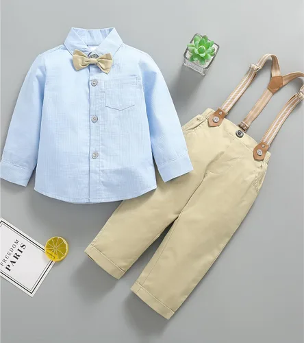 Vista 21 de Conjunto de chaleco para bebés y niños pequeños, camisa corta con corbatín y pantalones, trajes elegantes