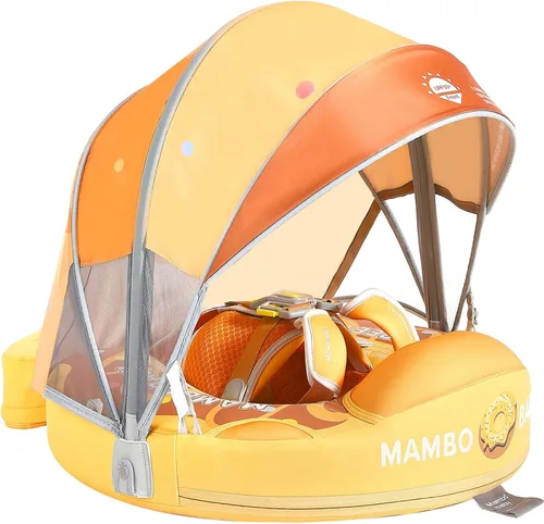 Vista 9 de Mambobaby Flotador con Toldo y Cola Nuevo Mejorado Flotador de Piscina No Inflable para Bebé Flotador de Natación Mambo Entrenador de Natación