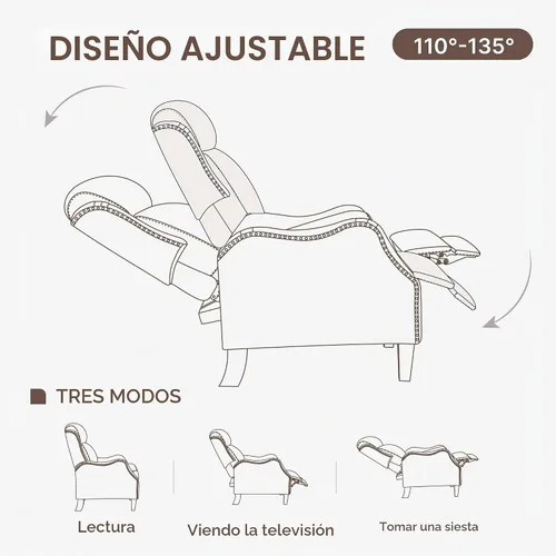 Vista 6 de KISLOT Sillón reclinable de cuero sintético con decoración de remaches, sofá individual para sala de estar y dormitorio