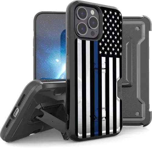 Vista 13 de Compatible con Apple iPhone 13 Pro Max Armor Kombo Kickstand Funda con clip para cinturón, híbrida, resistente, resistente, a prueba de golpes