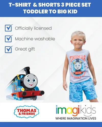 Vista 3 de THOMAS & FRIENDS Conjunto de traje de 3 piezas Tank Engine, camiseta sin mangas y pantalones cortos