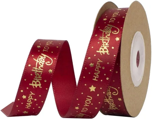 Vista 8 de Cinta de feliz cumpleaños de 1 pulgada, cintas de satén de cumpleaños rojas con estampado dorado para decoración de cumpleaños, envoltura