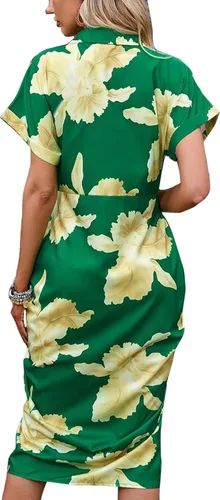 Vista 2 de LYANER Vestido midi ajustado de manga corta con cuello y botones y estampado floral para mujer