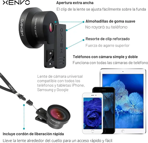 Vista 6 de Lente para cámara Xenvo iPhone: lente macro ángulo ancho, lentes para cámara de teléfono, para iPhone 7/6/5/4, Android/Samsung Mobile Smartphone