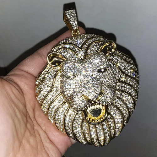 Vista 4 de Colgante de cabeza de león dorado jumbo chapado en oro y cadena cubana de 0591in 16 pulgadas 18 pulgadas 20 pulgadas 24 pulgadas collar de hip hop
