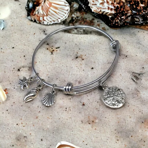 Vista 2 de Sea Shell Charm Bracelet with Sand Dollar Starfish Conch Scallop Beach Jewelry Coastal Summer