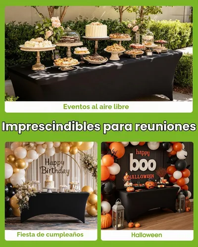 Vista 8 de Pureegg - Juego de 2 manteles de elastano ajustables de 1,2 m para mesas rectangulares, mantel elástico y sin arrugas para mesa de masajes, fiestas