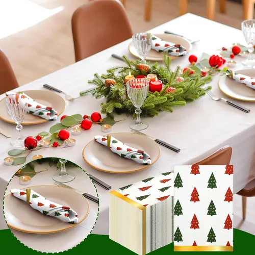 Vista 6 de Zhanmai 200 servilletas de papel de Navidad desechables de 13 x 16 pulgadas, servilletas de árbol de Navidad de 3 capas, servilletas de papel