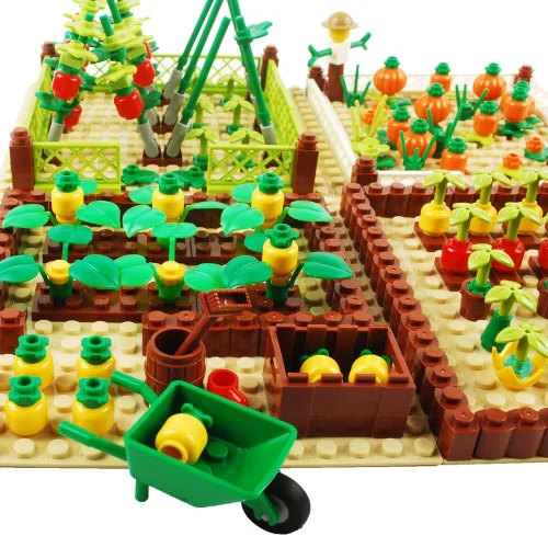 Vista 6 de Conjunto de campo de granja, bloques de construcción, cultivos de plantas, animales, ladrillos de construcción, juego de construcción de bricolaje