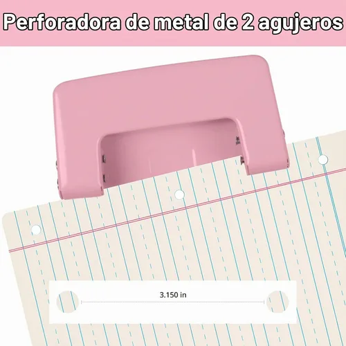 Vista 4 de Perforadora de 2 agujeros, perforadora para manualidades, herramienta de perforación de doble agujero, perforadora manual de hojas sueltas, Rosa