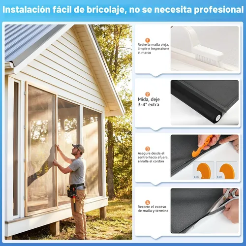 Vista 6 de MAGZO - Reemplazo de pantalla de ventana, 36" de ancho x 90" de largo, pantalla resistente para ventanas y puerta ajustable, pantalla enrollable