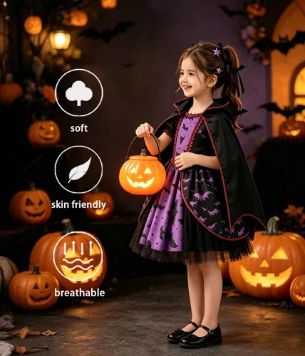 Vista 3 de Disfraz de princesa de Halloween para niñas, disfraz de hada de fiesta de cumpleaños, vestido para ocasiones especiales Bate