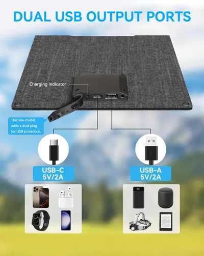 Vista 2 de Ecosonique Paneles Cargadores Solares Pequeños de 15W con USB C USB A Carga Rápida Paneles de Energía de Emergencia Plegables para Acampar