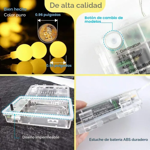Vista 2 de Guirnalda de luces de globo funciona con pilas, color blanco cálido, resistente al agua, paquete de 2 unidades de 40 luces LED de 19.7 pies, 8 modos
