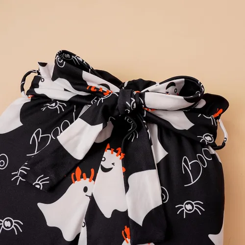 Vista 6 de Noubeau Conjunto de 3 piezas de ropa de otoño para bebé niña de Halloween, vestido de camisa bohemia con volantes y pantalones de calabaza fantasma