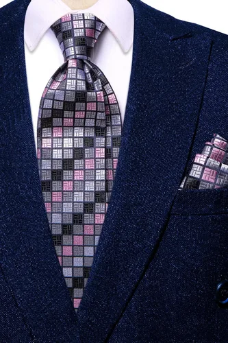 Vista 27 de Hi-Tie Corbata clásica de cachemira para hombre con pañuelo y gemelos a cuadros