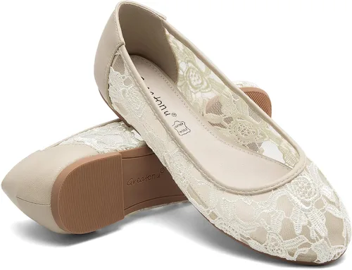 Vista 2 de Greatonu - Zapatos de mujer de corte bajo sin cordones, de encaje sintético. Zapatos de ballet